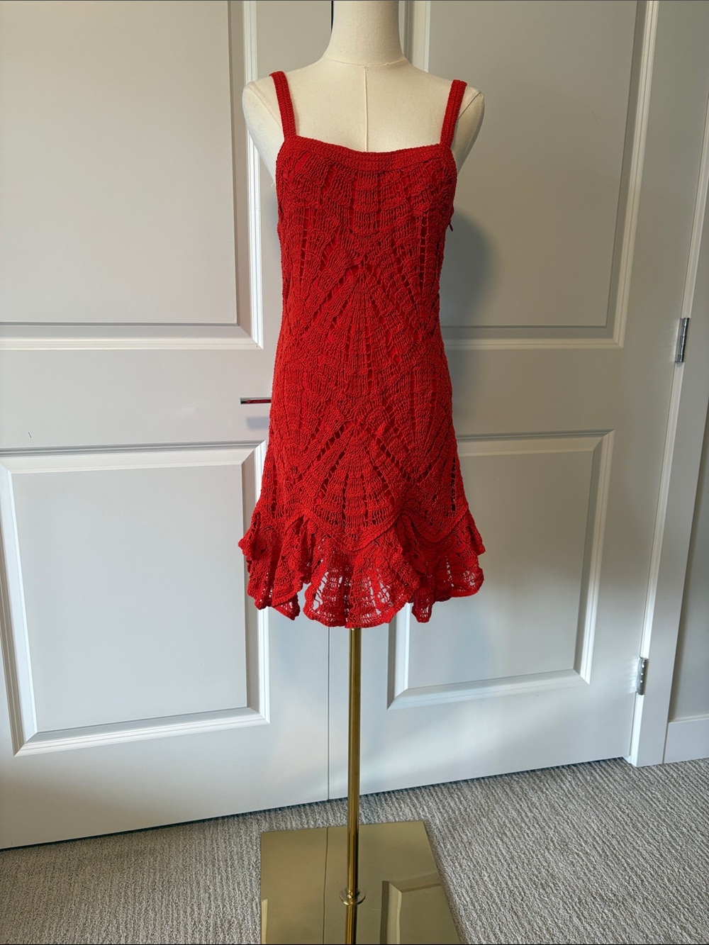 Red/orange Crochet Sundress with Ruffled Hem